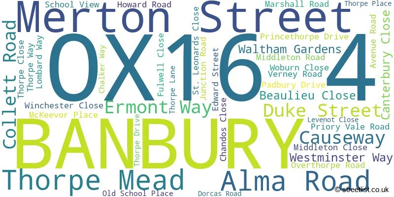 A word cloud for the OX16 4 postcode